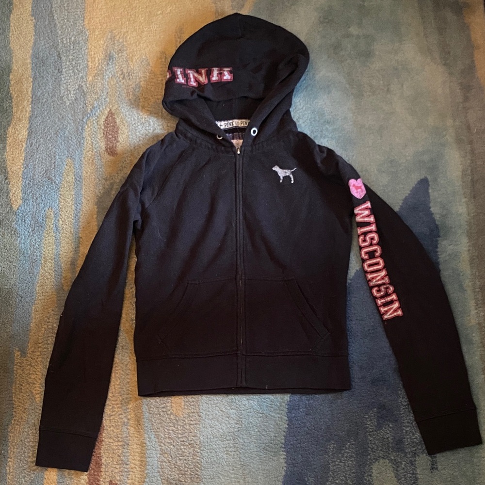 PINK Victoria's Secret Black Hoodie with Badgers Logo